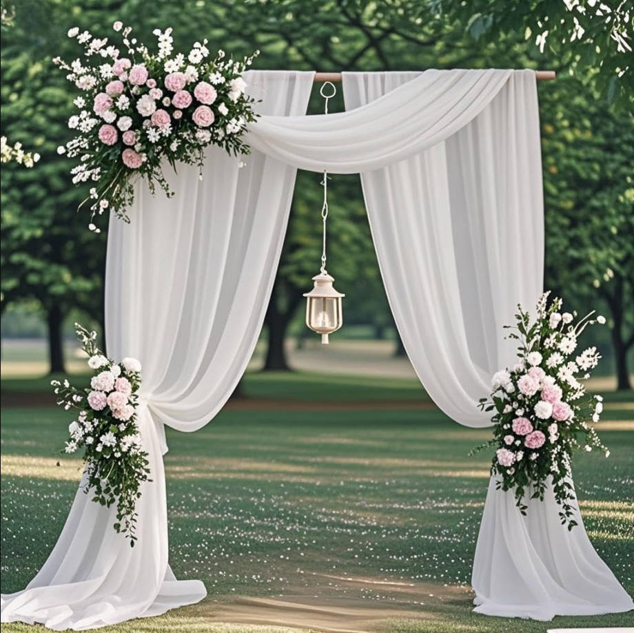 Wedding Arch Draping Fabric, Chiffon Arch Draping Sheer Fabric for Draping, Chiffon Drapery for Wedding Arch Decor (White, 1 Panel)