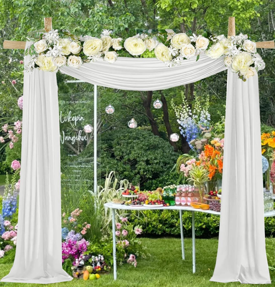 Wedding Arch Draping Fabric, Chiffon Arch Draping Sheer Fabric for Draping, Chiffon Drapery for Wedding Arch Decor (White, 1 Panel)