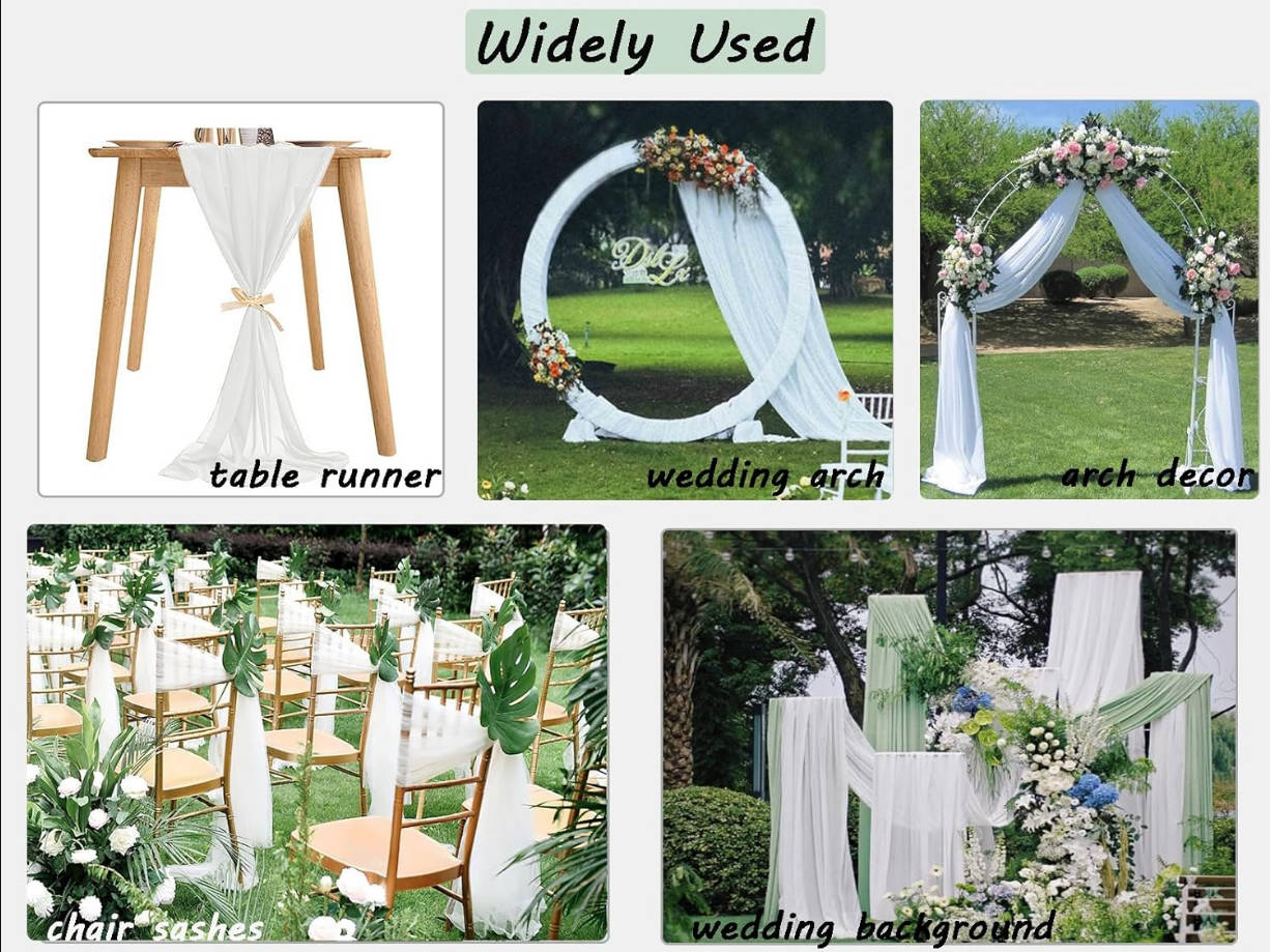 Wedding Arch Draping Fabric, Chiffon Arch Draping Sheer Fabric for Draping, Chiffon Drapery for Wedding Arch Decor (White, 1 Panel)