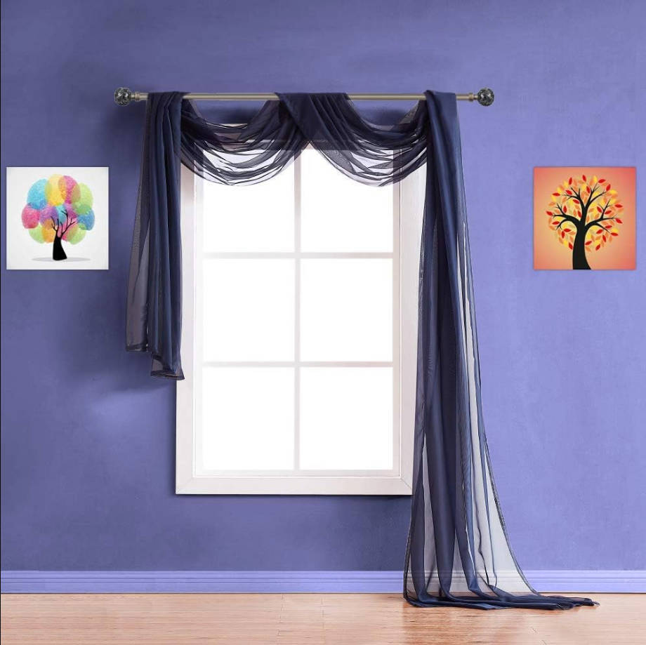 Wedding Arch Draping Fabric Bundle - White & Navy Blue Voile Organza/Chiffon Scarves - 55" W x 900" L
