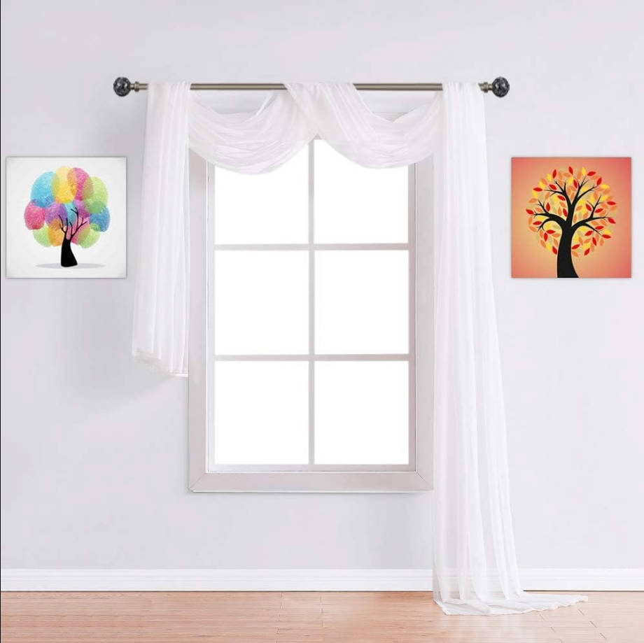 Wedding Arch Draping Fabric Bundle - White & Navy Blue Voile Organza/Chiffon Scarves - 55" W x 900" L
