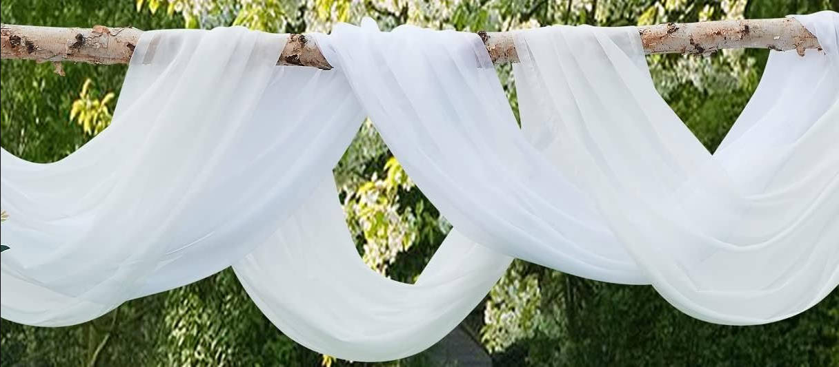 Wedding Arch Draping Fabric Bundle Has 2 216 Inch (18 Feet) Scarves in Beige & White Fabric Colors for Wedding Decoration. AD White & Beige 216”