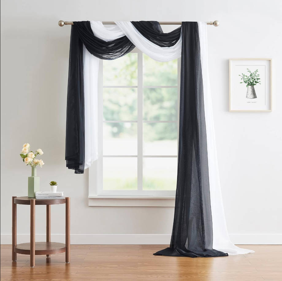 Wedding Arch Draping Fabric Bundle Has 2 216 Inch (18 Feet) Scarves in Black & White Fabric Colors for Wedding Decoration. AD White & Black 216”