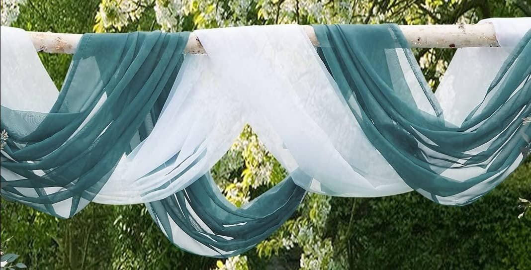 Wedding Arch Draping Fabric Bundle - 2 216-Inch (18 Feet) Scarves in Dusty Blue & White for Ceremony or Decoration. AD White & D Blue 216"