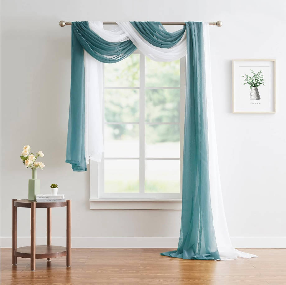 Wedding Arch Draping Fabric Bundle - 2 216-Inch (18 Feet) Scarves in Dusty Blue & White for Ceremony or Decoration. AD White & D Blue 216"