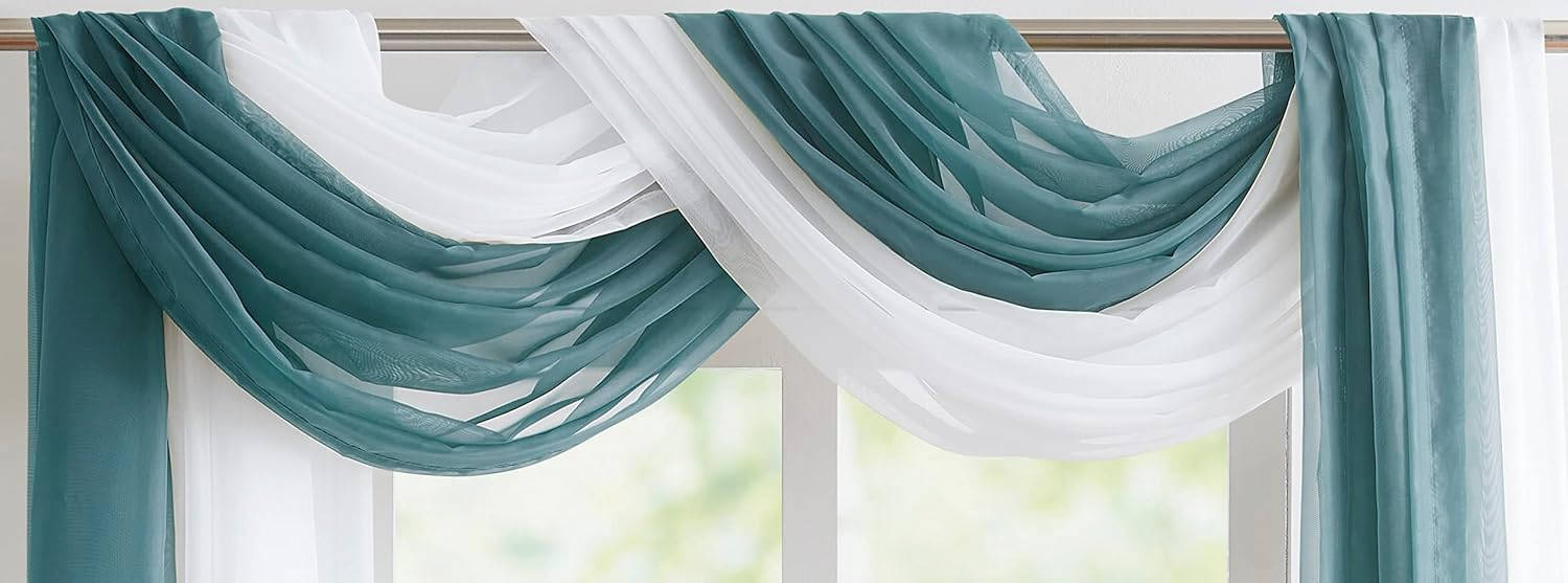 Wedding Arch Draping Fabric Bundle - 2 216-Inch (18 Feet) Scarves in Dusty Blue & White for Ceremony or Decoration. AD White & D Blue 216"