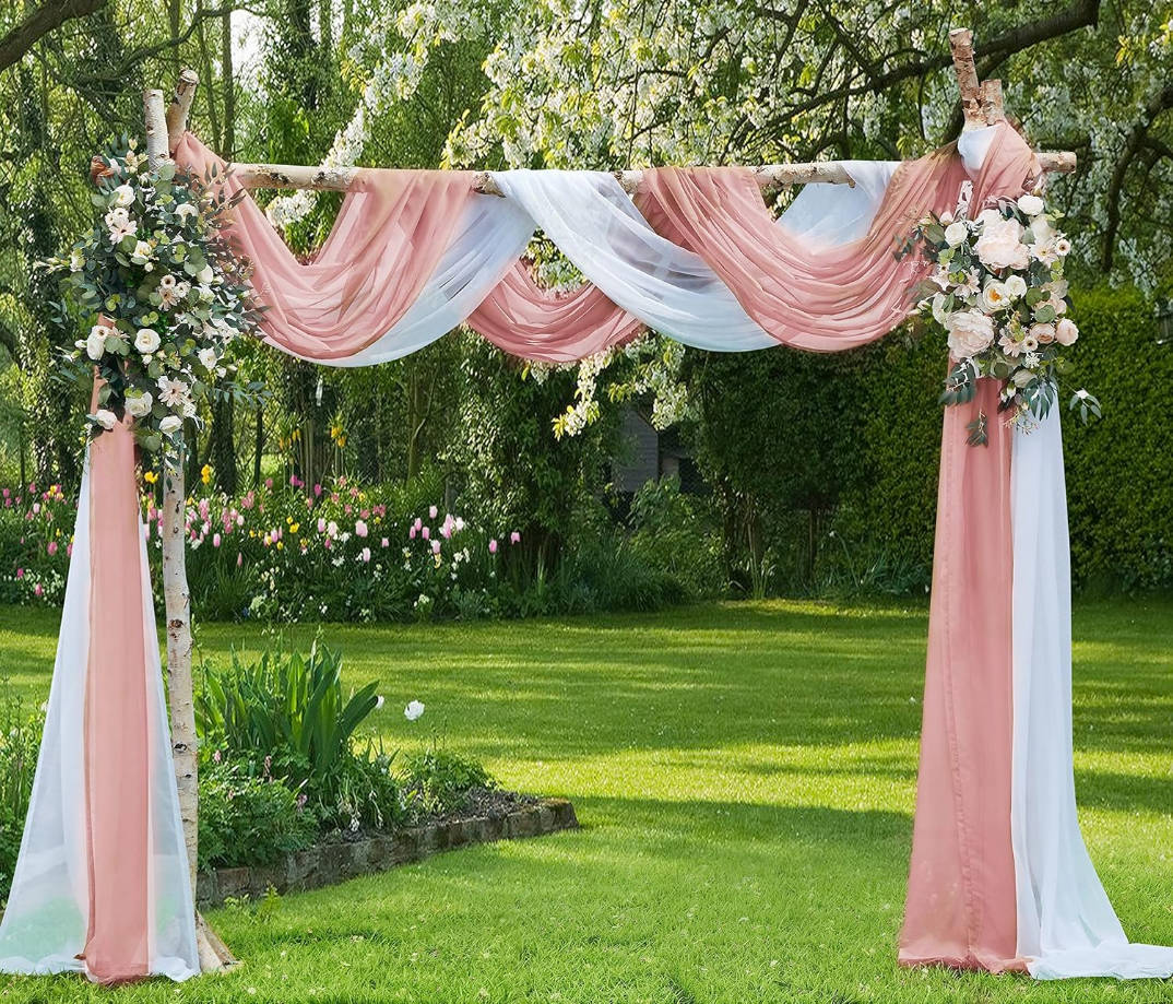 Wedding Arch Draping Fabric Bundle Has 2 216 Inch (18 Feet) Scarves in Dusty Rose & White Fabric for Wedding Fabric, Wedding Ceremony or Wedding Decoration. AD White & Rose 216”