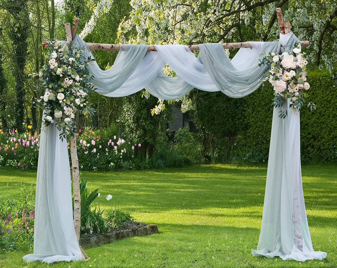 Wedding Arch Draping Fabric Bundle - 2 x 144 Inch (12 Feet) Scarves in Silver & White. AD White & Silver 144”