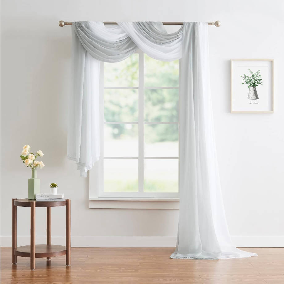 Wedding Arch Draping Fabric Bundle - 2 x 144 Inch (12 Feet) Scarves in Silver & White. AD White & Silver 144”