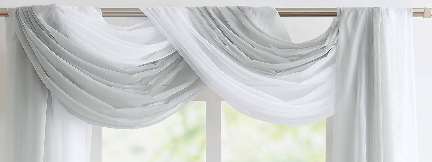 Wedding Arch Draping Fabric Bundle - 2 x 144 Inch (12 Feet) Scarves in Silver & White. AD White & Silver 144”