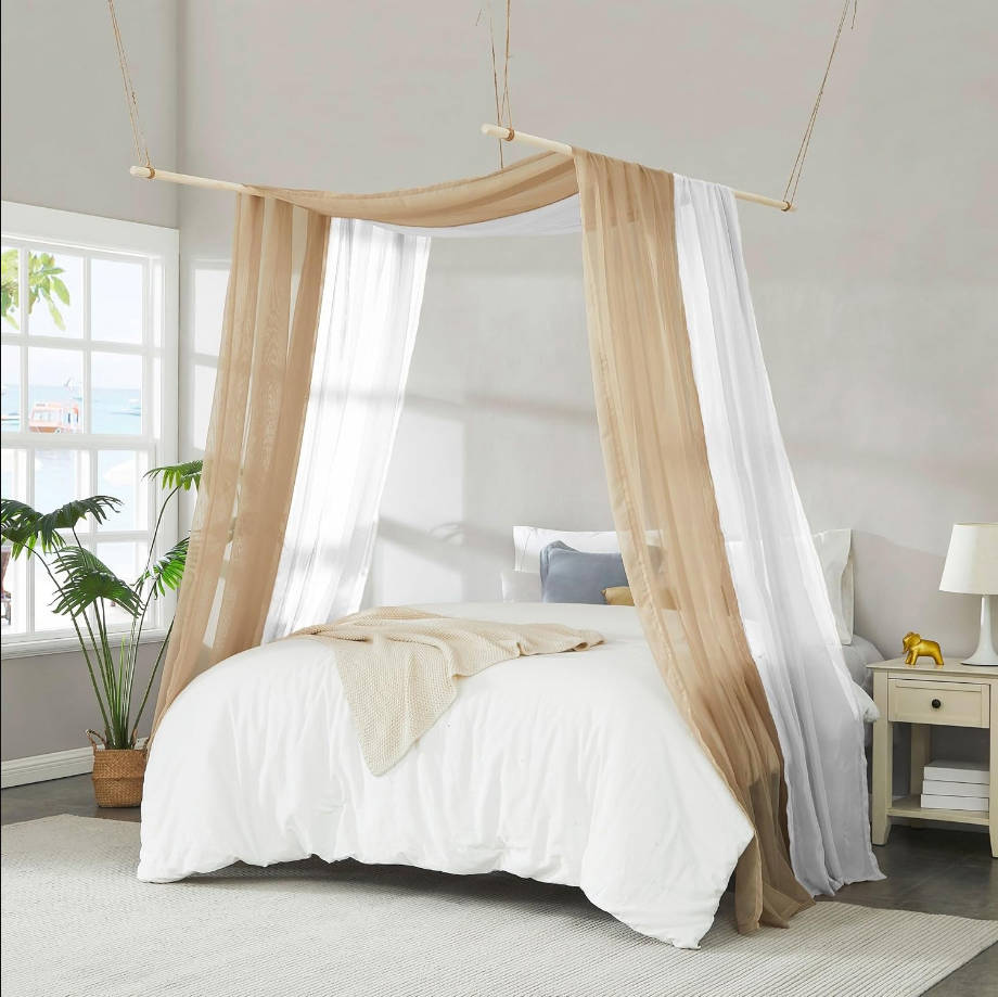 Wedding Arch Draping Fabric Bundle - 2 x 144 Inch (12 Feet) Scarves in White & Brown