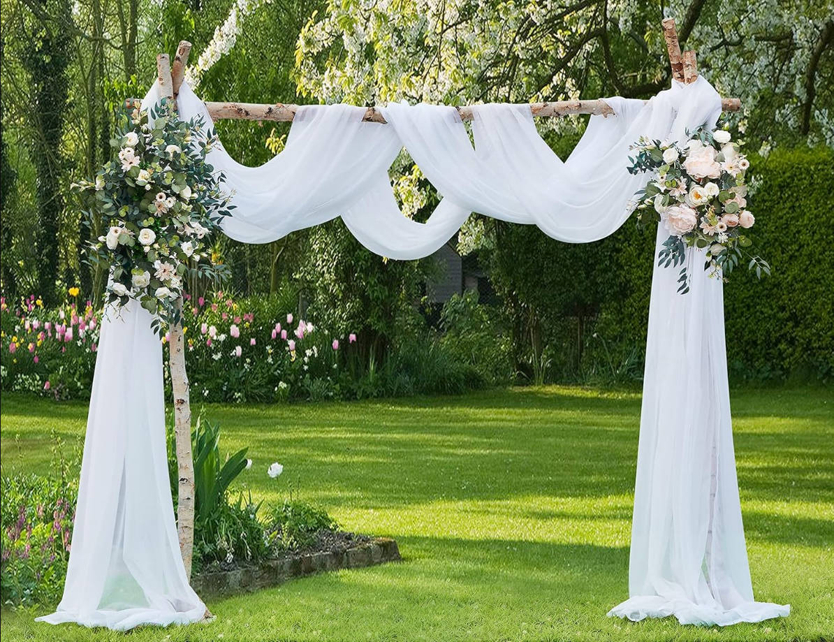 Wedding Arch Draping Fabric Bundle Has 2 144 Inch (12 FT; 4 Yards) Scarves in White Fabric Colors for Wedding Fabric, Wedding Ceremony or Wedding Decoration. AD White & White 144”