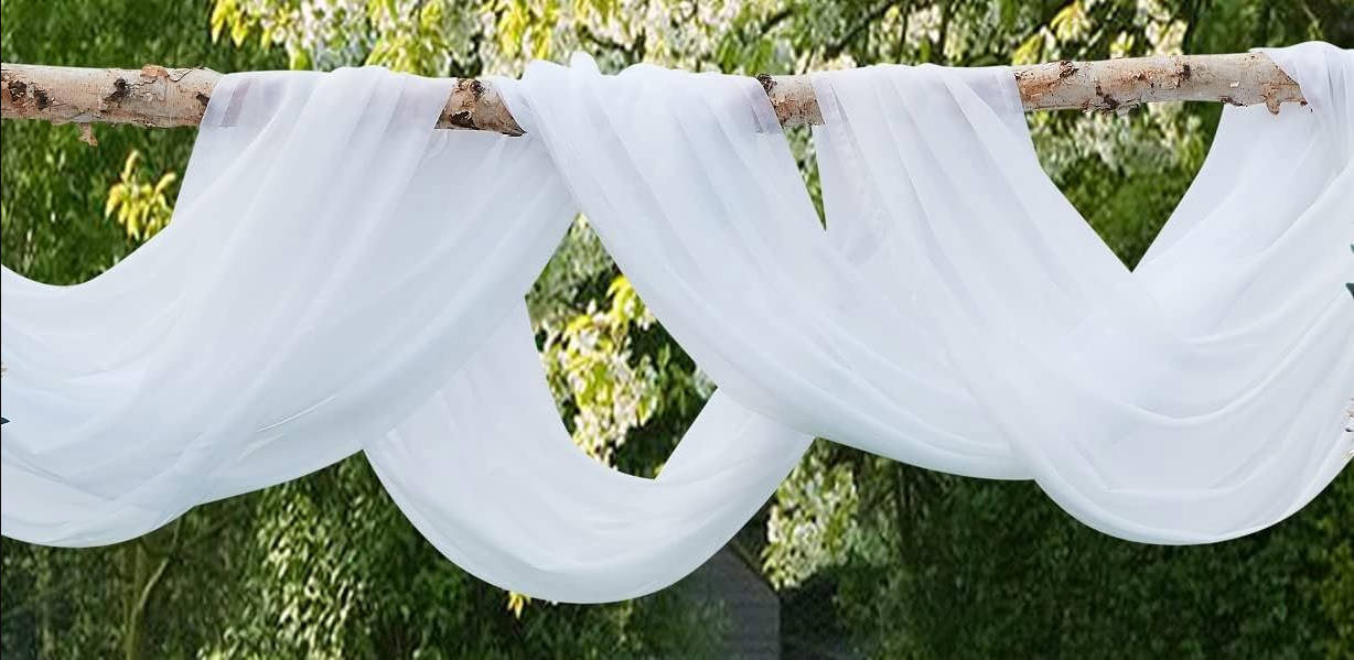 Wedding Arch Draping Fabric Bundle Has 2 144 Inch (12 FT; 4 Yards) Scarves in White Fabric Colors for Wedding Fabric, Wedding Ceremony or Wedding Decoration. AD White & White 144”