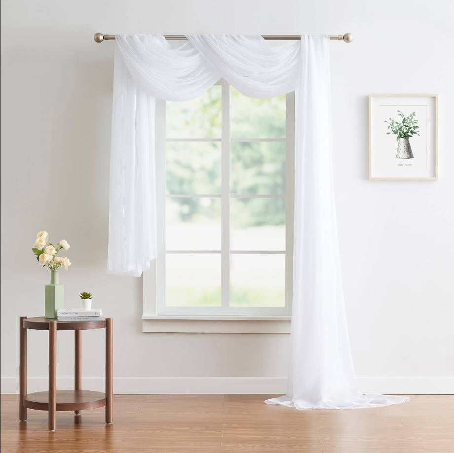 Wedding Arch Draping Fabric Bundle Has 2 144 Inch (12 FT; 4 Yards) Scarves in White Fabric Colors for Wedding Fabric, Wedding Ceremony or Wedding Decoration. AD White & White 144”