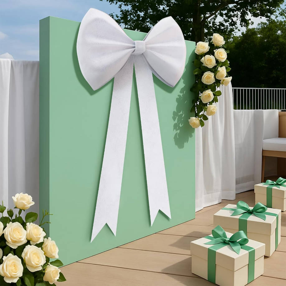 White Bow Birthday Decorations 25x61 Inch Big Wall Decor Backdrop Large Wedding Bridal Baby Shower Bachelorette Party Engagement Bow Themed Party Decorations for Girls Room Decor