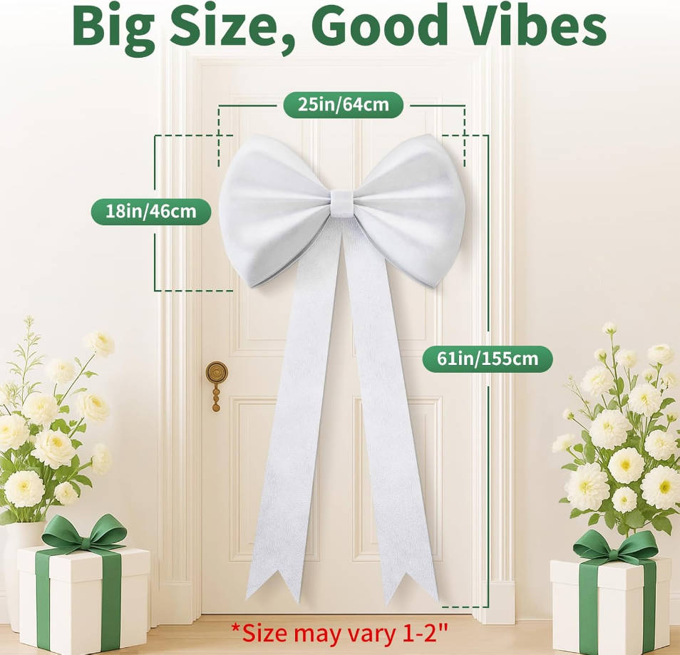 White Bow Birthday Decorations 25x61 Inch Big Wall Decor Backdrop Large Wedding Bridal Baby Shower Bachelorette Party Engagement Bow Themed Party Decorations for Girls Room Decor