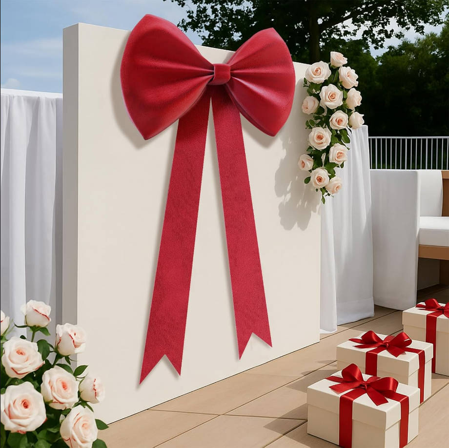 Red Bow Birthday Decorations 25x61 Inch Big Wall Decor Backdrop Large Wedding Bridal Baby shower Bachelorette Party Christmas Engagement Bow Themed Party Decorations for Girls Room Decor