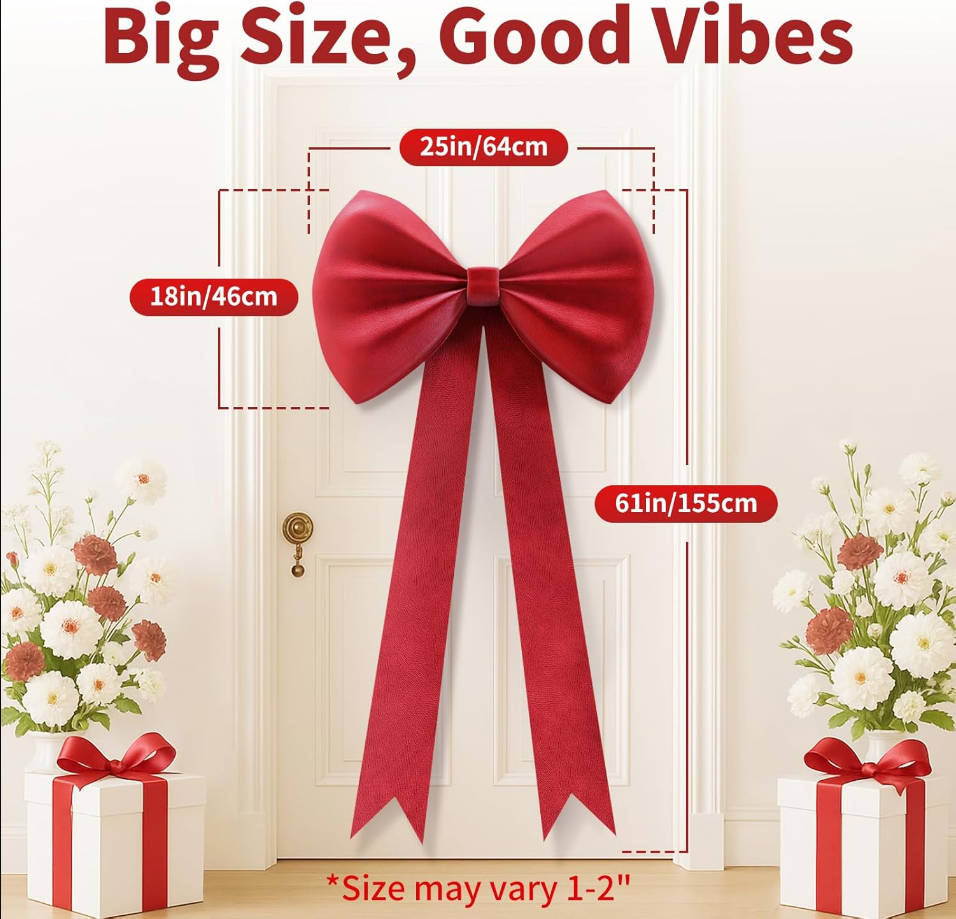 Red Bow Birthday Decorations 25x61 Inch Big Wall Decor Backdrop Large Wedding Bridal Baby shower Bachelorette Party Christmas Engagement Bow Themed Party Decorations for Girls Room Decor