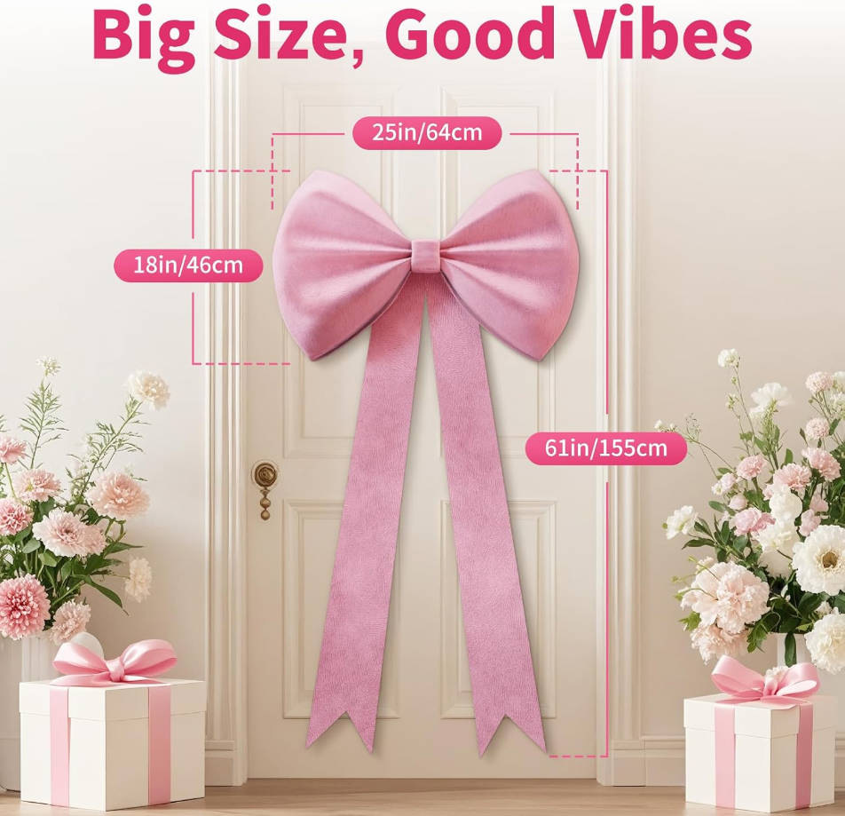 Pink Bow Birthday Decorations 25x61 Inch Big Wall Decor Backdrop Large Bridal Baby Shower Bachelorette Party Engagement Bow Themed Party Decorations for Girls Coquette Room Decor