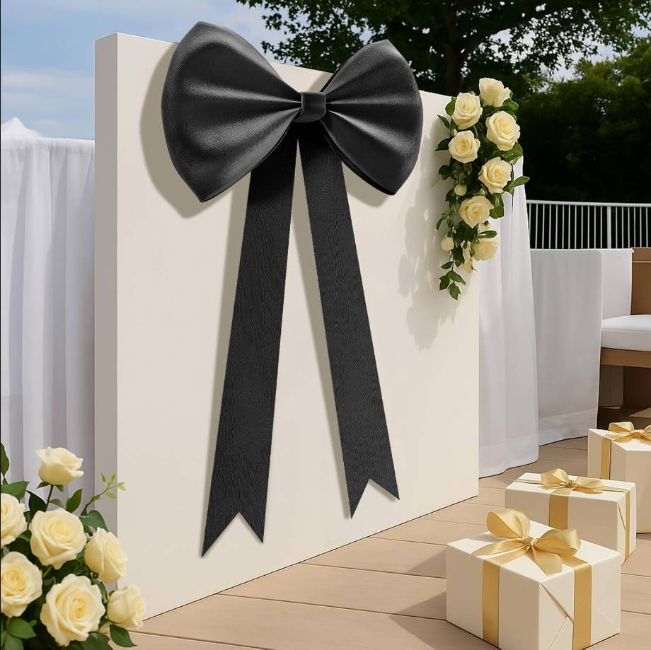 Black Bow Birthday Decorations 25x61 Inch Big Wall Decor Backdrop Large Wedding Bridal Baby Shower Bachelorette Party Engagement Bow Themed Party Decorations for Girls Room Decor