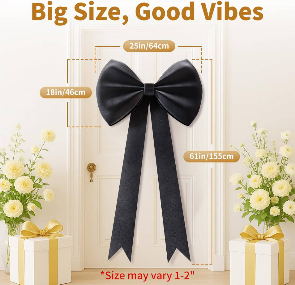 Black Bow Birthday Decorations 25x61 Inch Big Wall Decor Backdrop Large Wedding Bridal Baby Shower Bachelorette Party Engagement Bow Themed Party Decorations for Girls Room Decor