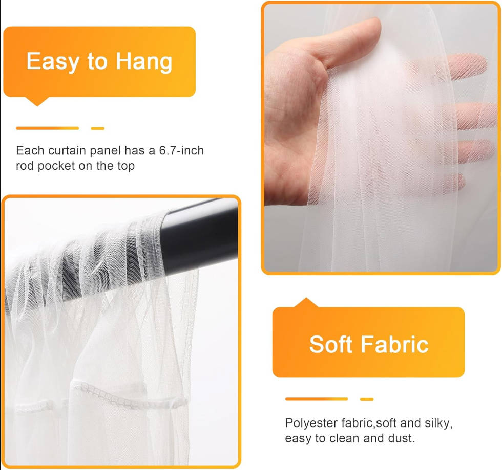 Ivory Tulle Backdrop Curtains with Lights String 10FT X 10FT Sheer Curtains with Lights Tulle Curtains Backdrop for Wedding Birthday Party Photo Shoot (2 Panels 5x10FT)