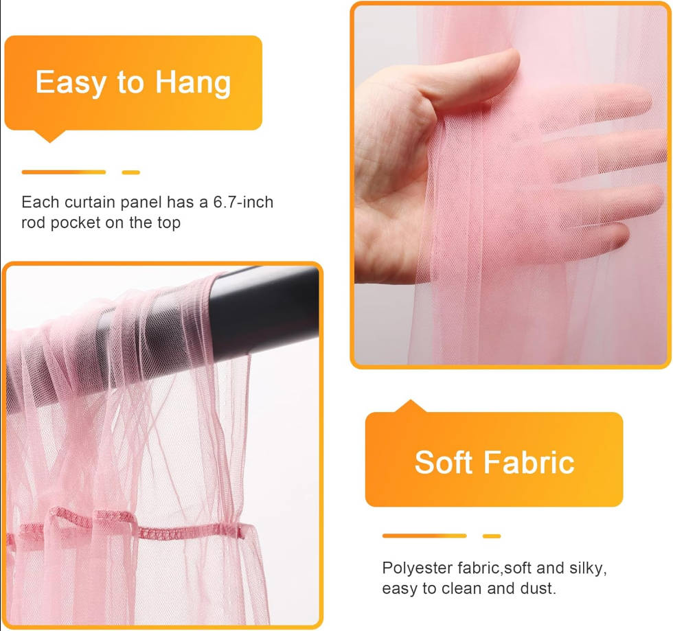 Pink Tulle Backdrop Curtains with Lights String 10FT X 10FT Sheer Curtains with Lights Tulle Curtains Backdrop for Wedding Birthday Party Photo Shoot (2 Panels 5x10FT)