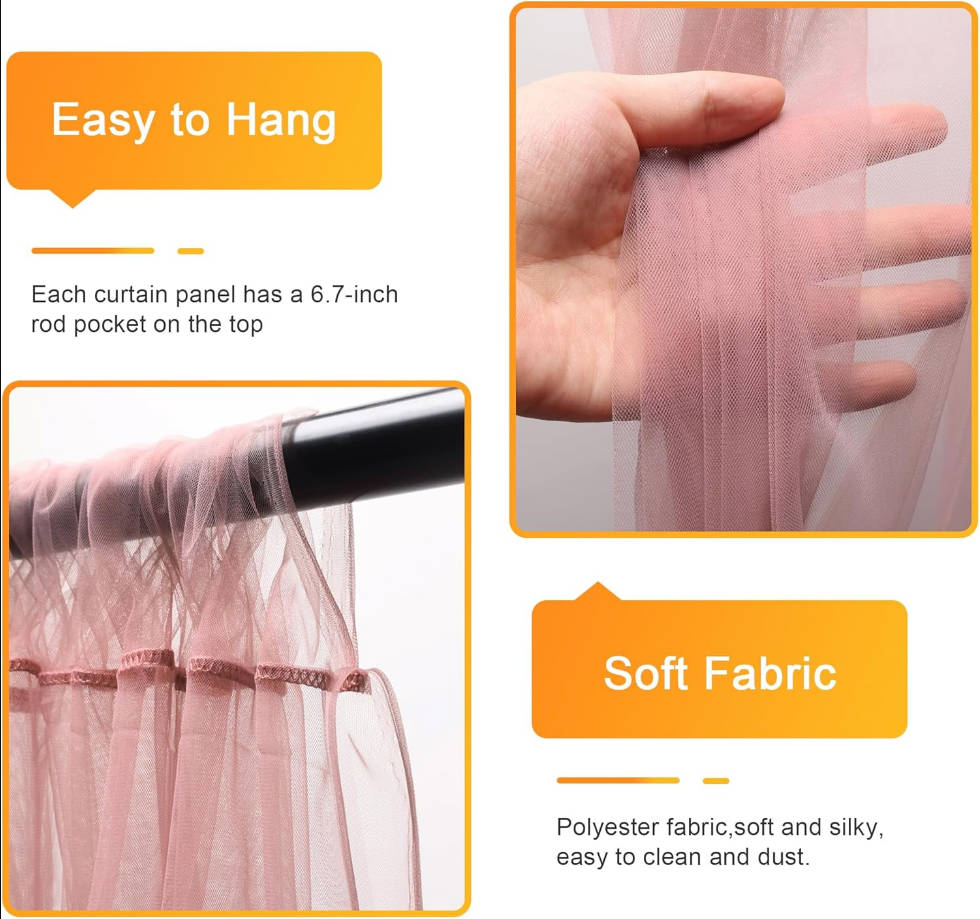 Dusty Rose Tulle Backdrop Curtains with Lights String 10FT X 10FT Sheer Curtains with Lights Tulle Curtain Backdrop for Wedding Birthday Party Photo Shoot (2 Panels 5x10FT)