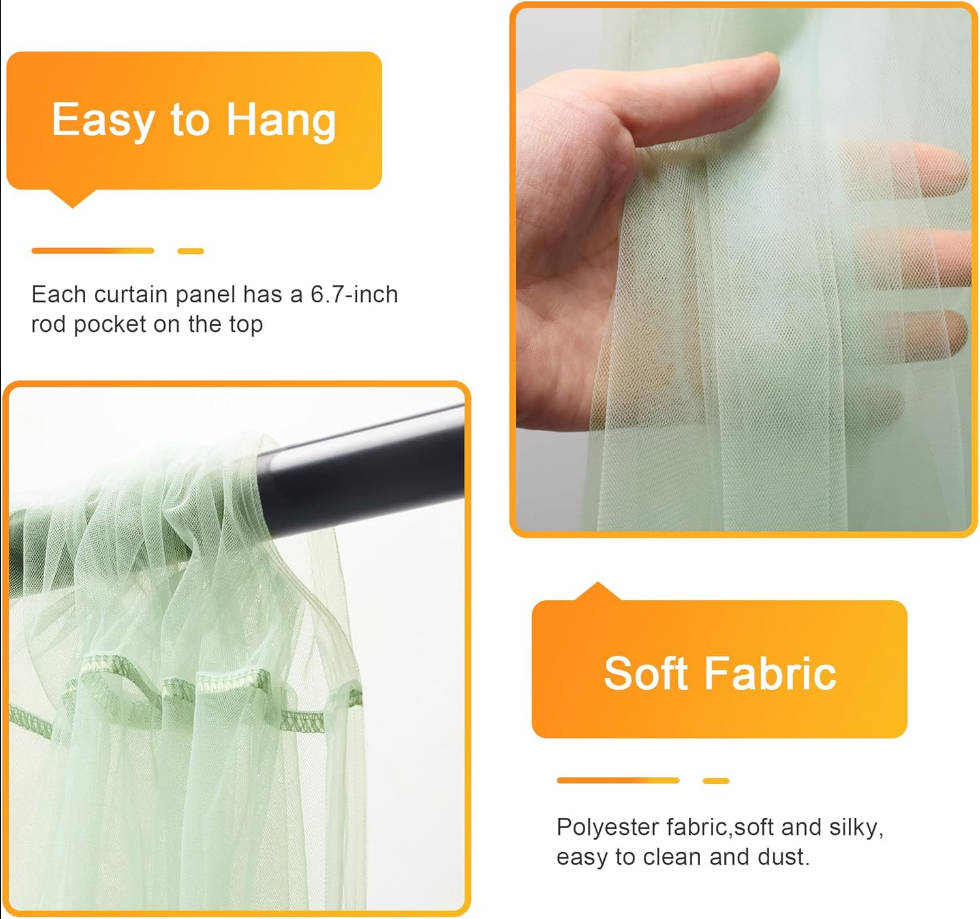 Sage Green Tulle Backdrop Curtains with Lights String 10FT X 10FT Sheer Curtain with Lights Tulle Curtains Backdrop for Wedding Birthday Party Photo Shoot (2 Panels 5x10FT)