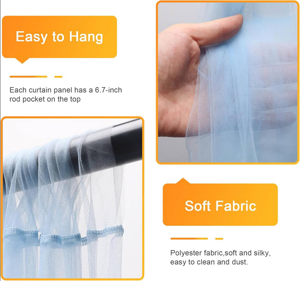 Tulle Backdrop Curtains with Lights String Baby Blue 10FT X 10FT Sheer Curtains with Lights Tulle Curtain Backdrop for Wedding Birthday Party Photo Shoot (2 Panels 5x10FT)