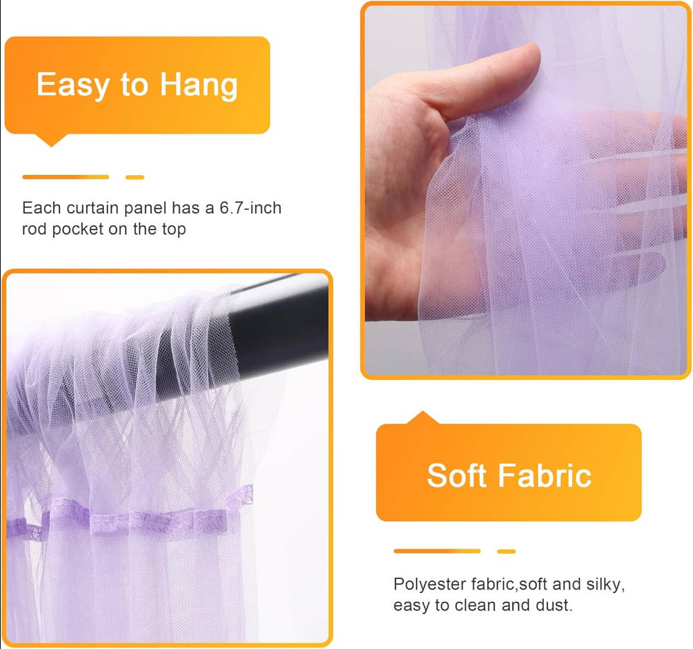 Lavender Tulle Backdrop Curtains with Lights String 10FT X 10FT Sheer Curtain with Lights Tulle Curtains Backdrop for Wedding Birthday Party Photo Shoot (2 Panels 5x10FT)