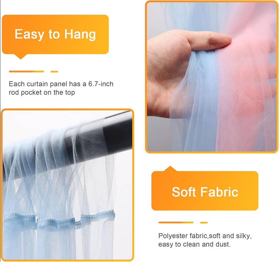 Tulle Curtains with Lights String Pink and Blue 10FT X 10FT Sheer Backdrop Curtains for Parties Wedding Baby Shower Photo Shoot Decorations (2 Panels 5 x 10FT)