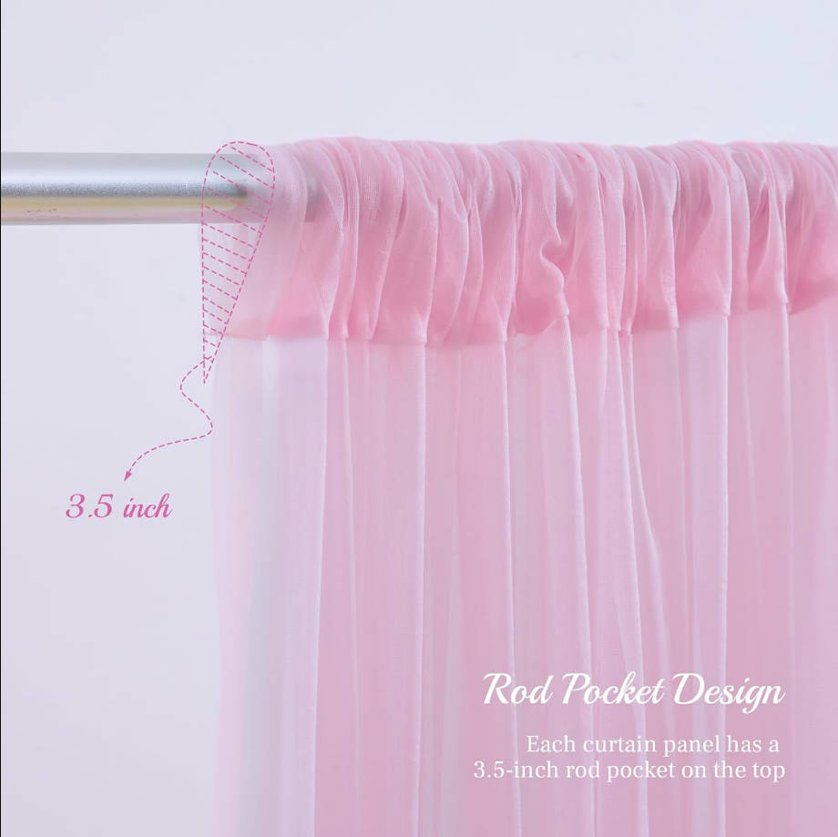 20x10ft Baby Pink Tulle Backdrop Curtain with Lights String for Parites, Sheer Backdrop Curtains for Wedding Baby Shower Birthday Party Photo Shoot Decorations