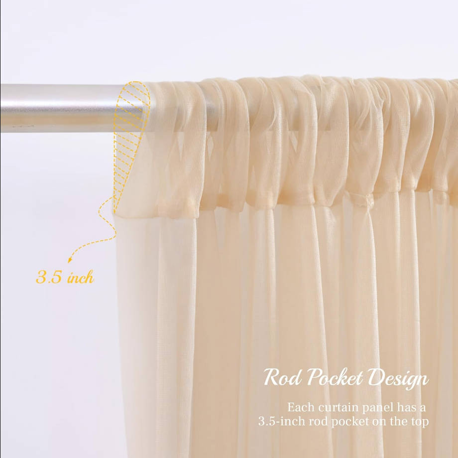 20x10ft Champagne Tulle Backdrop Curtain with Lights String for Parites, Sheer Backdrop Curtains for Wedding Baby Shower Birthday Party Photo Shoot Decorations