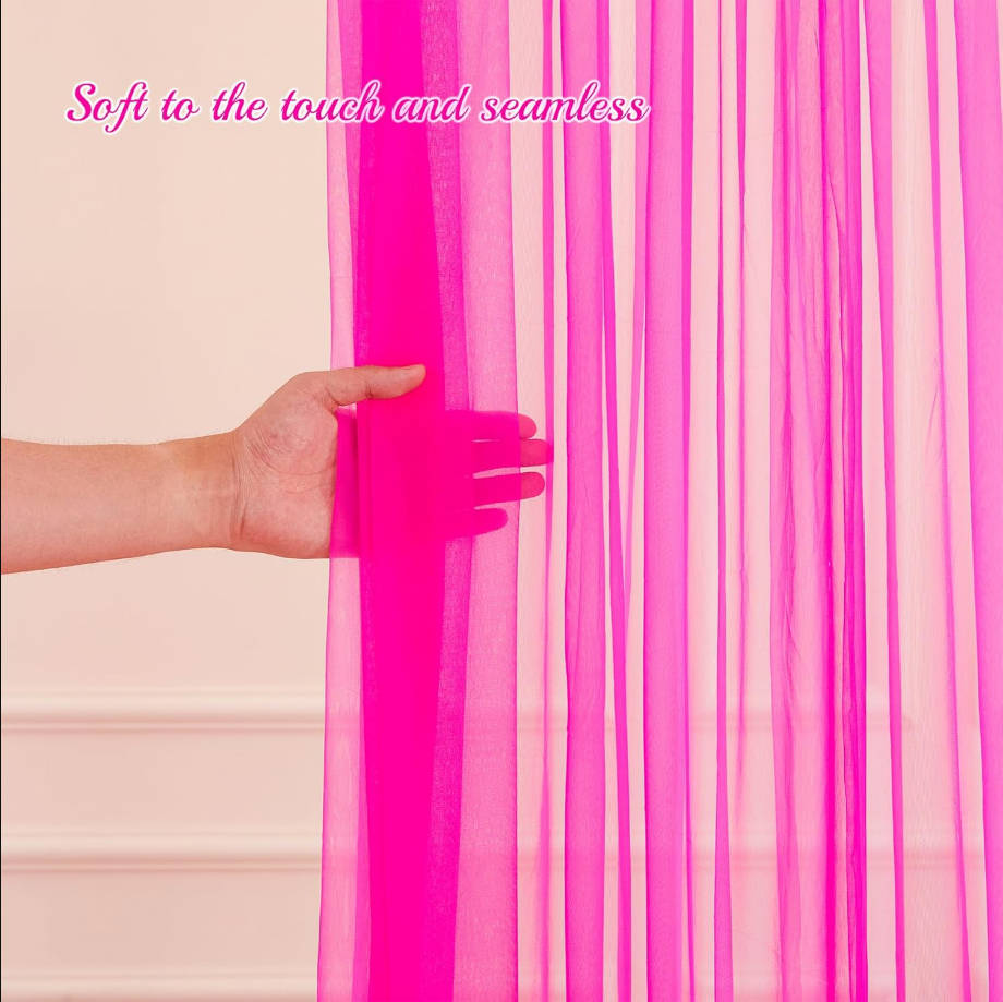 10x10ft Hot Pink Tulle Backdrop Curtain with Lights String for Parites, Sheer Backdrop Curtains for Wedding Baby Shower Birthday Party Photo Shoot Decorations