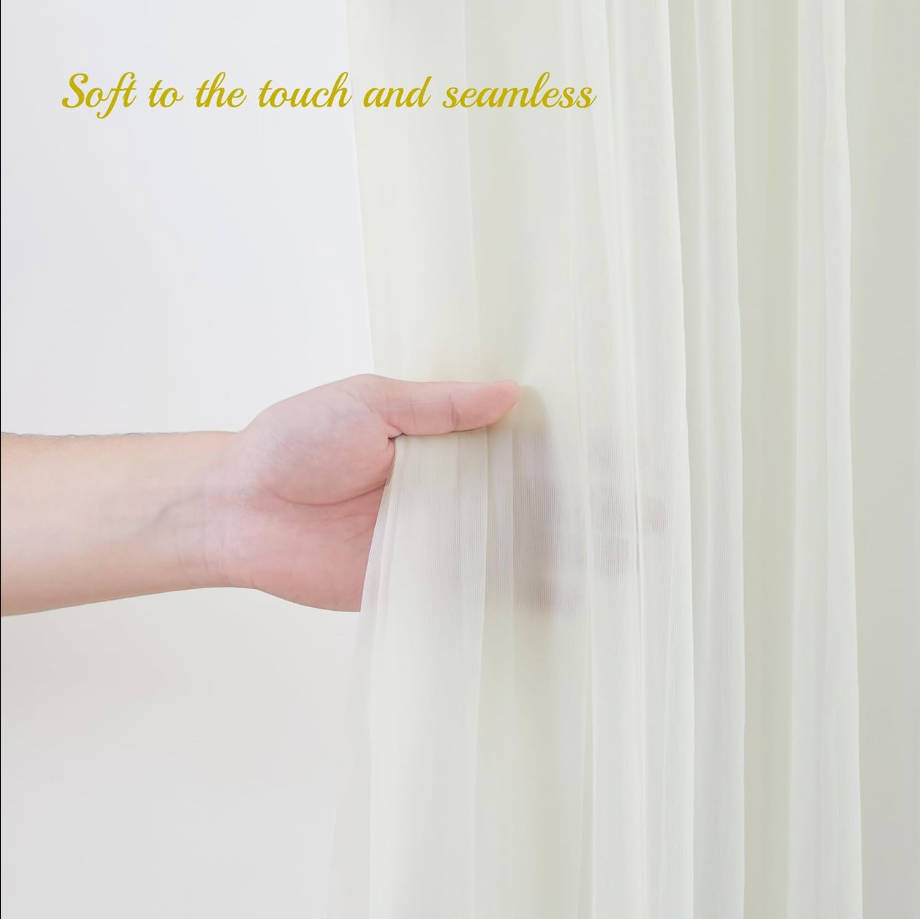 10x10ft Ivory Tulle Backdrop Curtain with Lights String for Parites, Sheer Backdrop Curtains for Wedding Baby Shower Birthday Party Photo Shoot Decorations