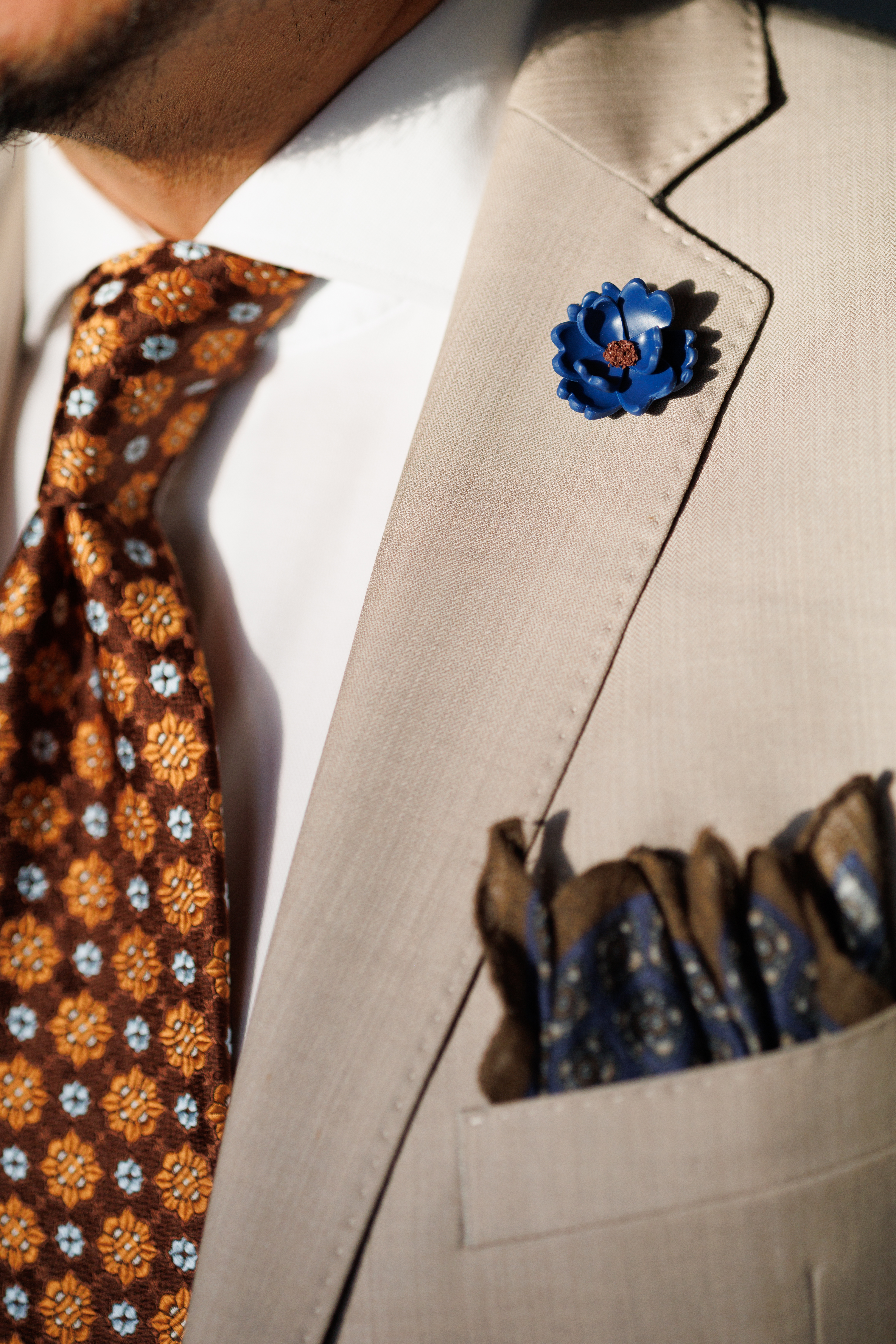 Men's Elegance Collection - Handcrafted Azure Gentleman Flower Lapel Pin
