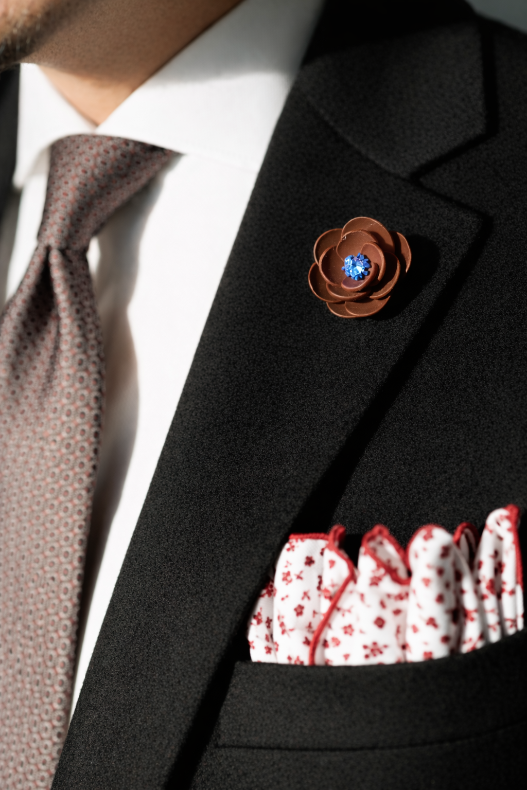 Men's Elegance Collection - Fine Bordeaux Flower Lapel Pin