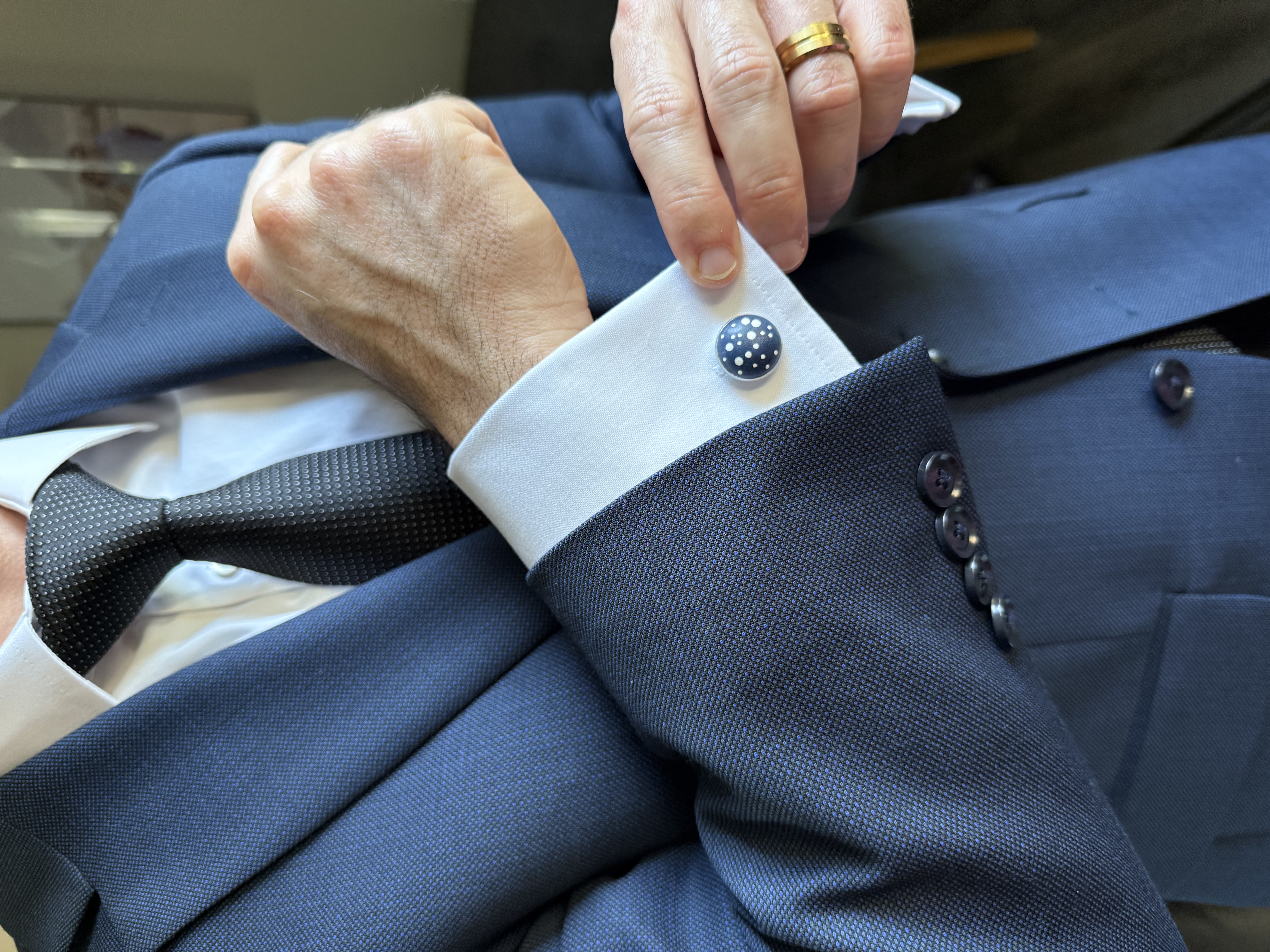 Men's Elegance Collection - Handcrafted Starlight Navy Cufflinks