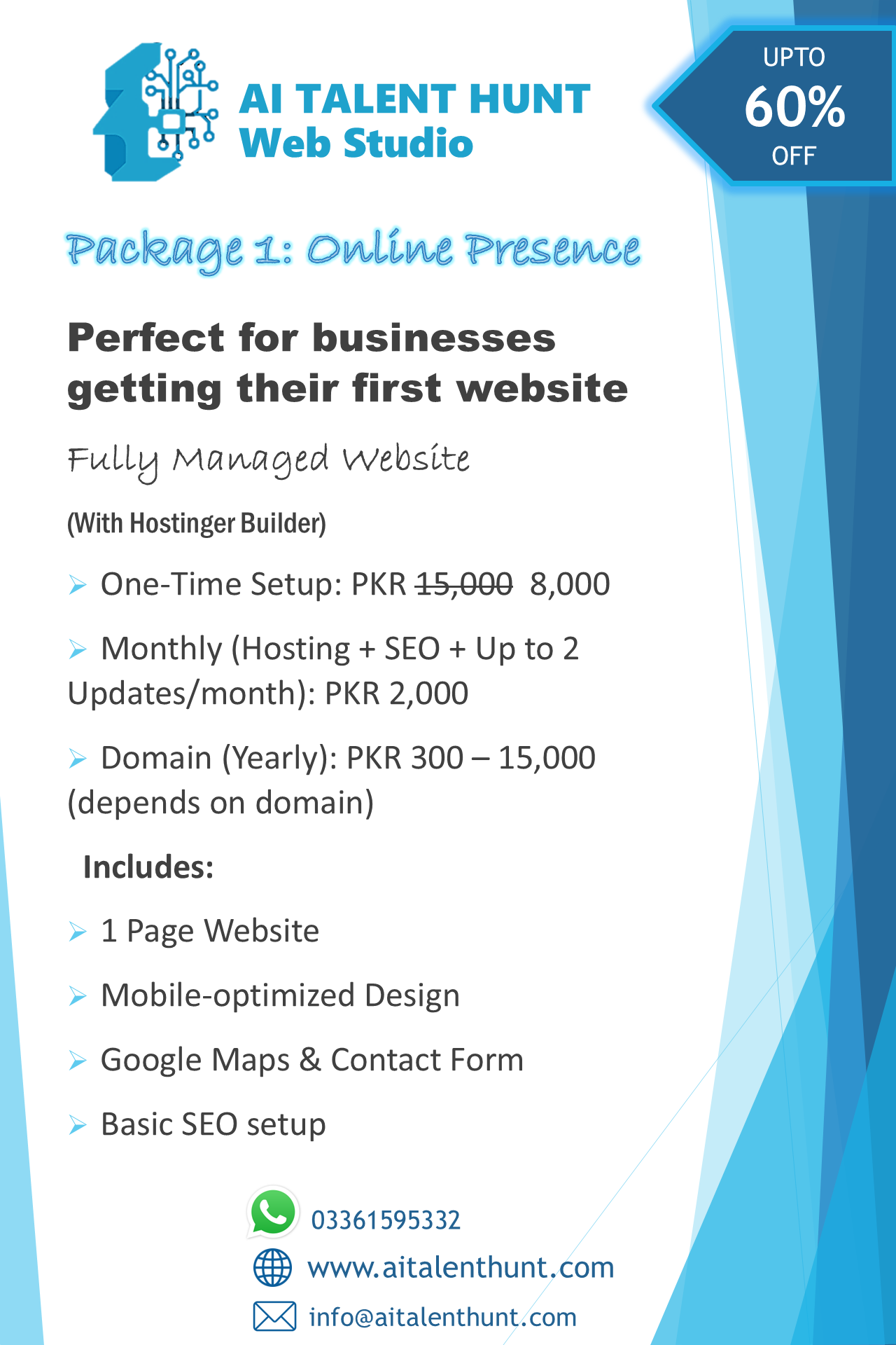 Package 1: Online Presence - One Pager Website 