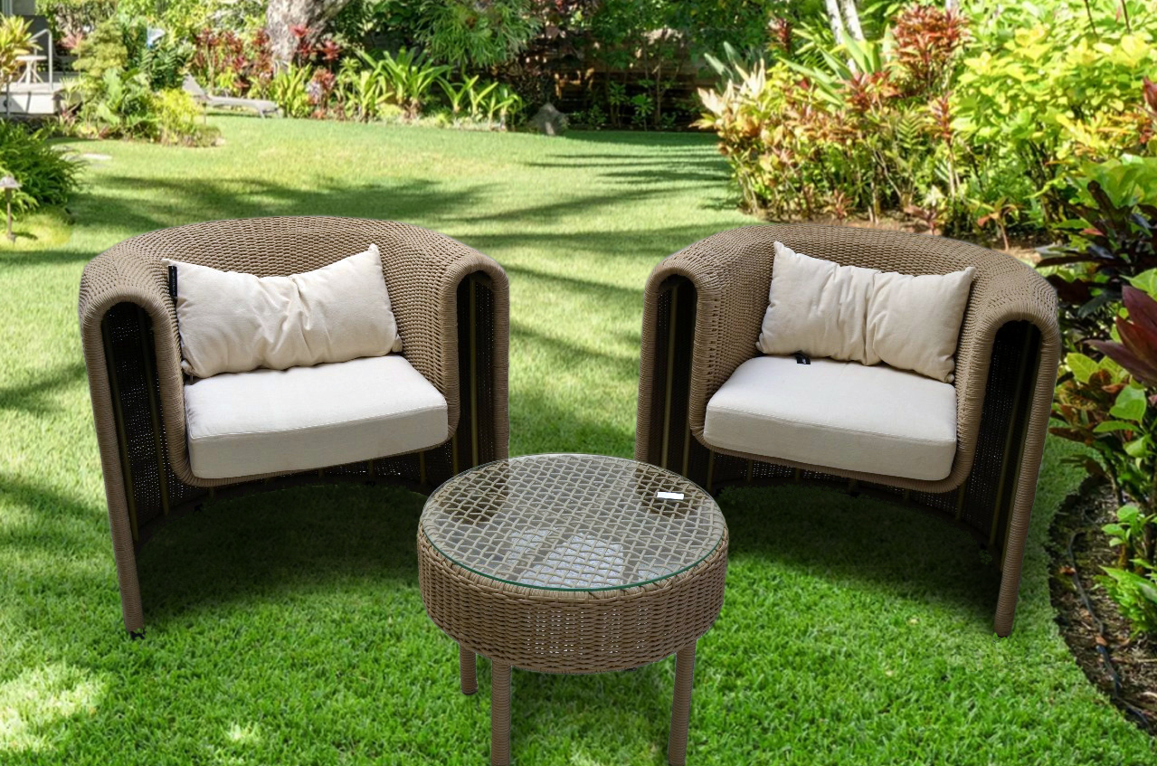 African Waves Patio Set – Natural Elegance in Handwoven Rope and Linen Comfort