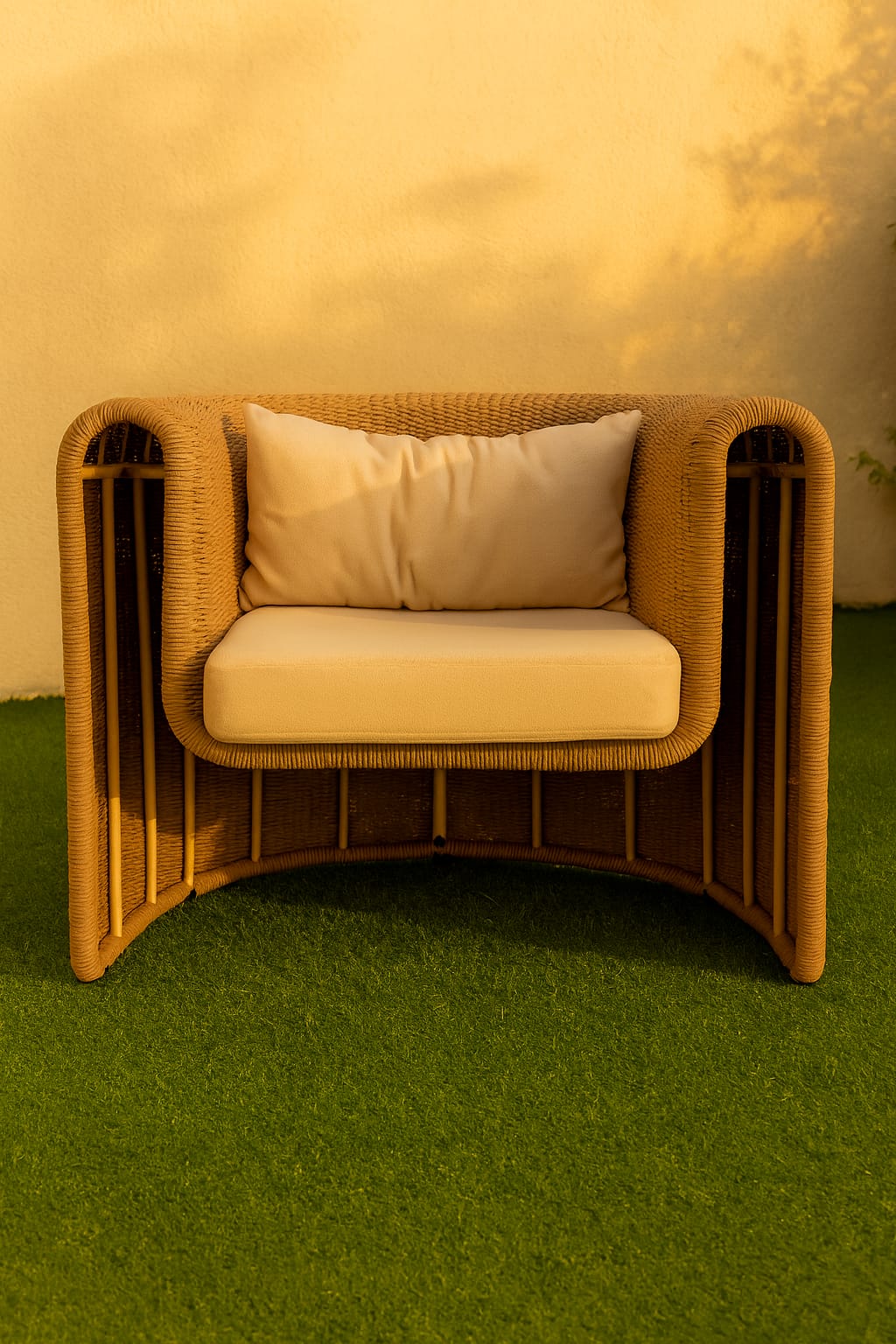 African Waves Patio Set – Natural Elegance in Handwoven Rope and Linen Comfort