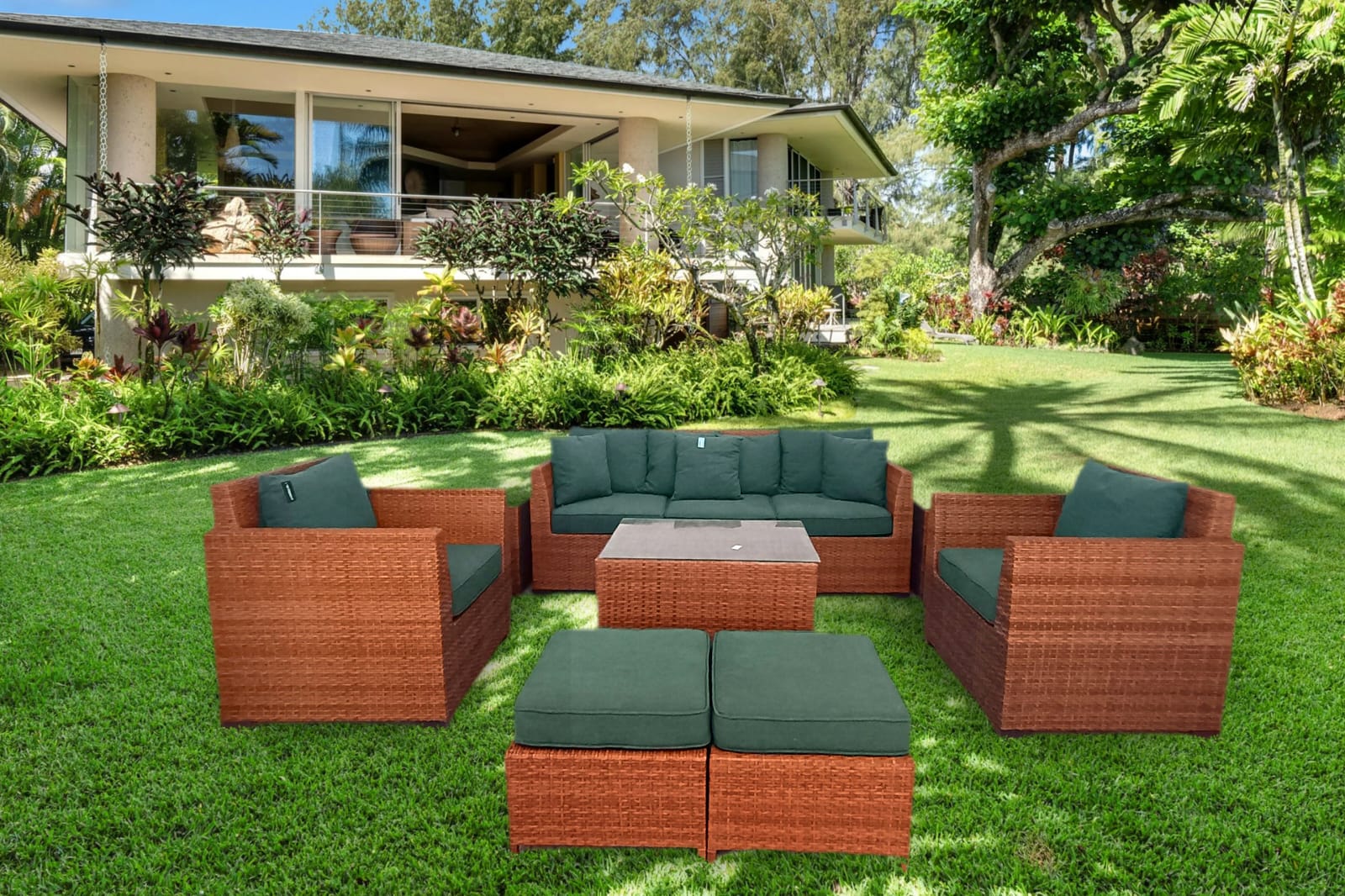 Garden Harmony Set – Handwoven Rattan with Free Decorative Pillows and Tables
