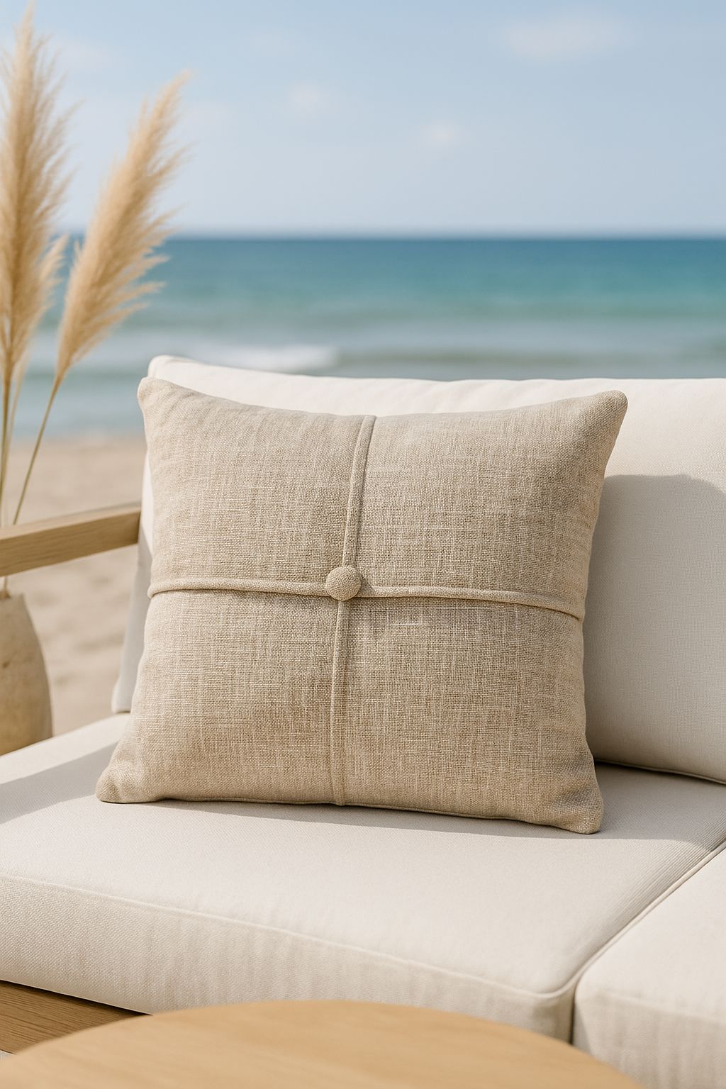 Natural Calm — Pure Linen Cushion 45x45cm Button Grey