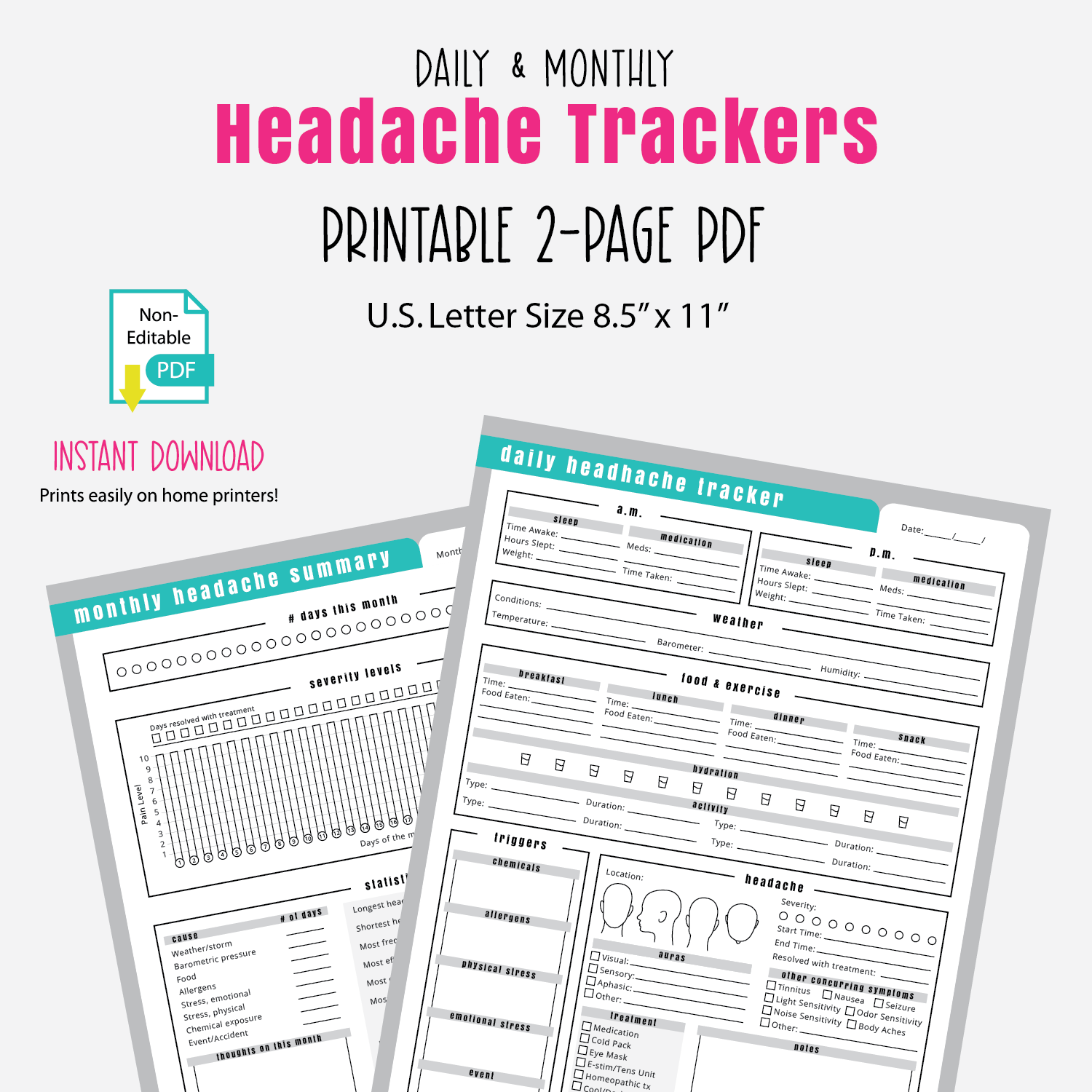 Daily & Weekly Headache Tracker 2-pg Set