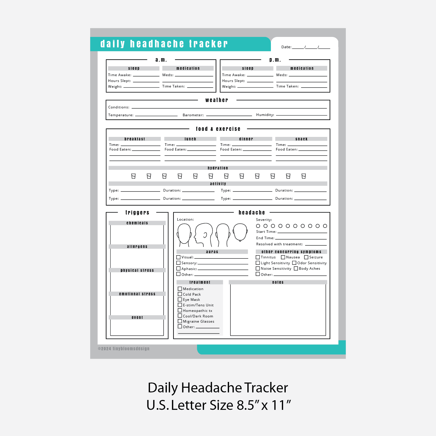 Daily & Weekly Headache Tracker 2-pg Set