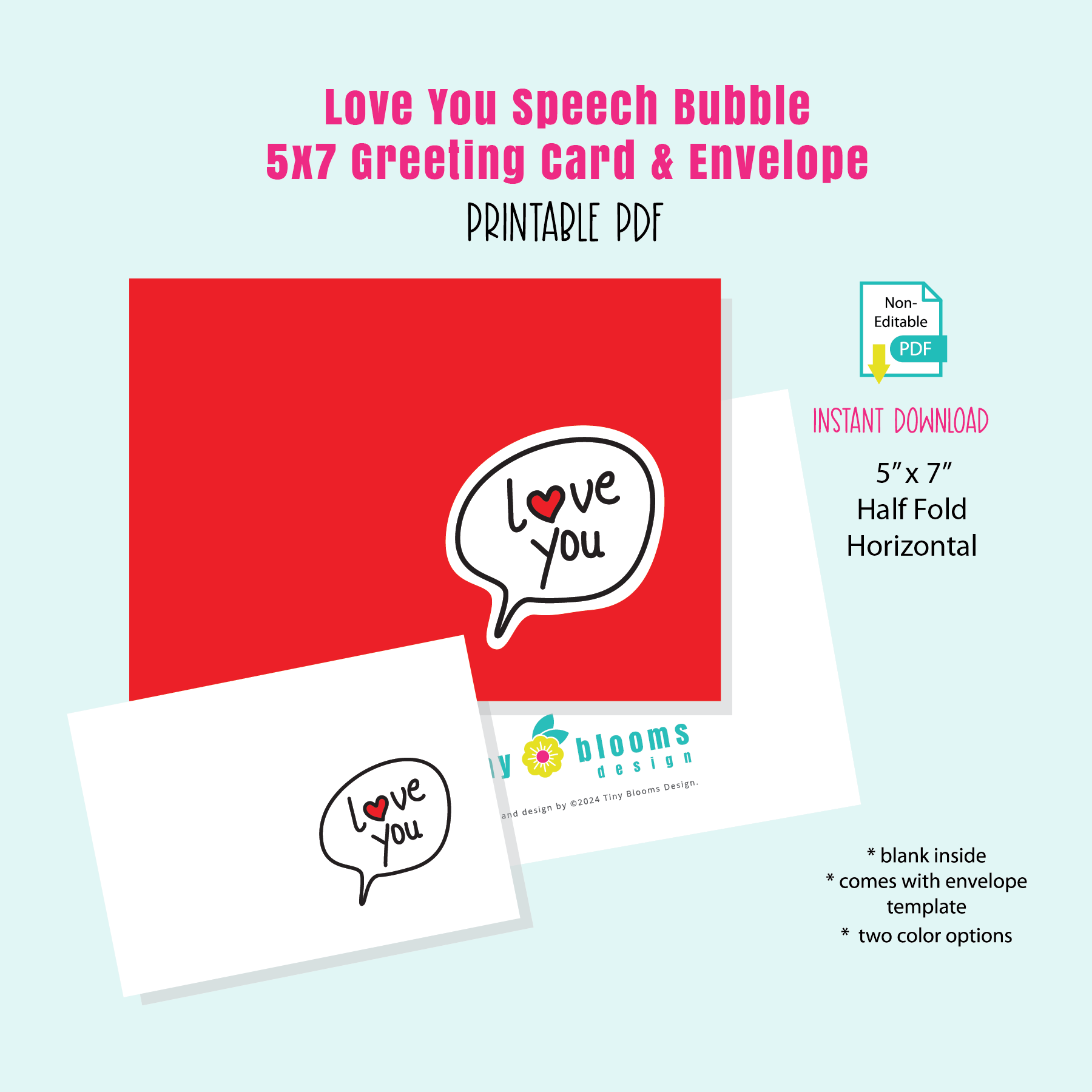 Love You Speech Bubble 5x7 Greeting Cards & Envelope Set