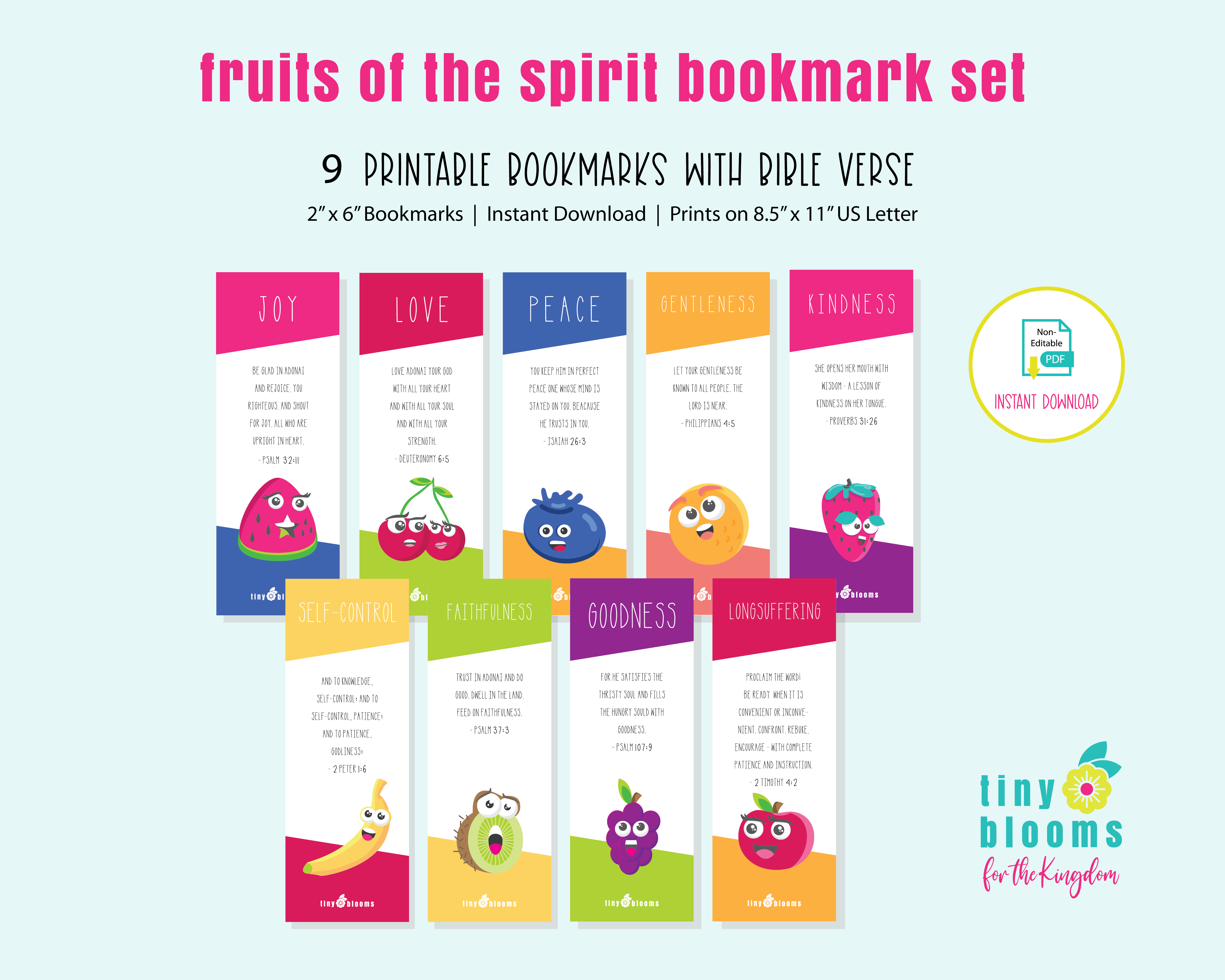2" x 6" Fruit of the Spirit 9-pc Bookmark Set