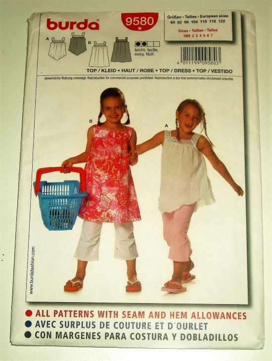 Burda 9580 Girl’s Pullover Top & Dress Sewing Pattern (Sizes 18M–7)