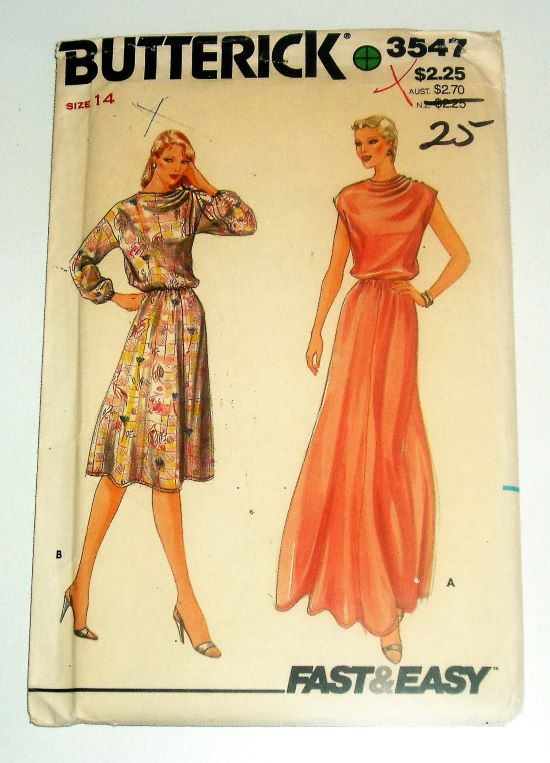 Butterick 3547 – 1970s Misses’ Cowl Neck Dress Sewing Pattern (Size 14)